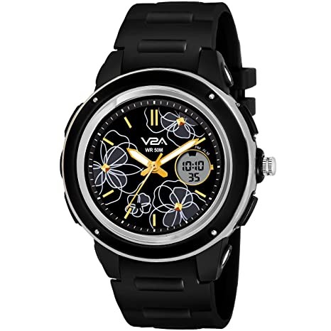 V2A Analog Digital 5ATM Waterproof Fashion Sports Watch for Women and Girls with Backlight Alarm Stopwatch