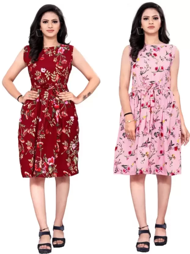 Women Fit and Flare Maroon Dress