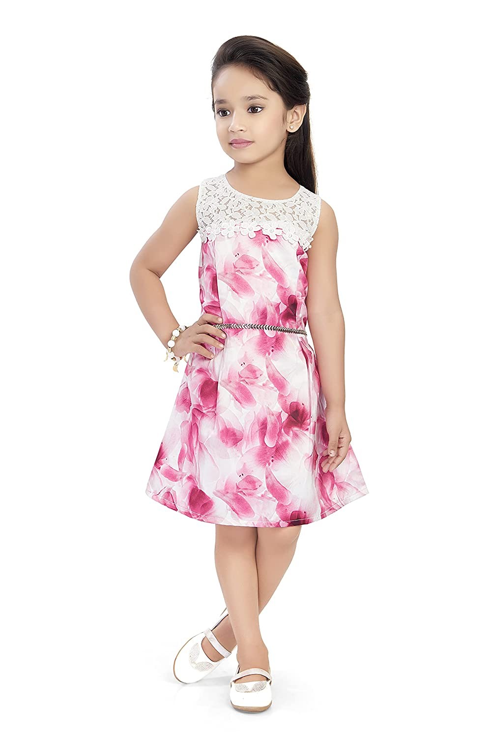 Doodle Girl's Dresses, Frock for Girls, Round Neck Satin Dress, Girls Wear