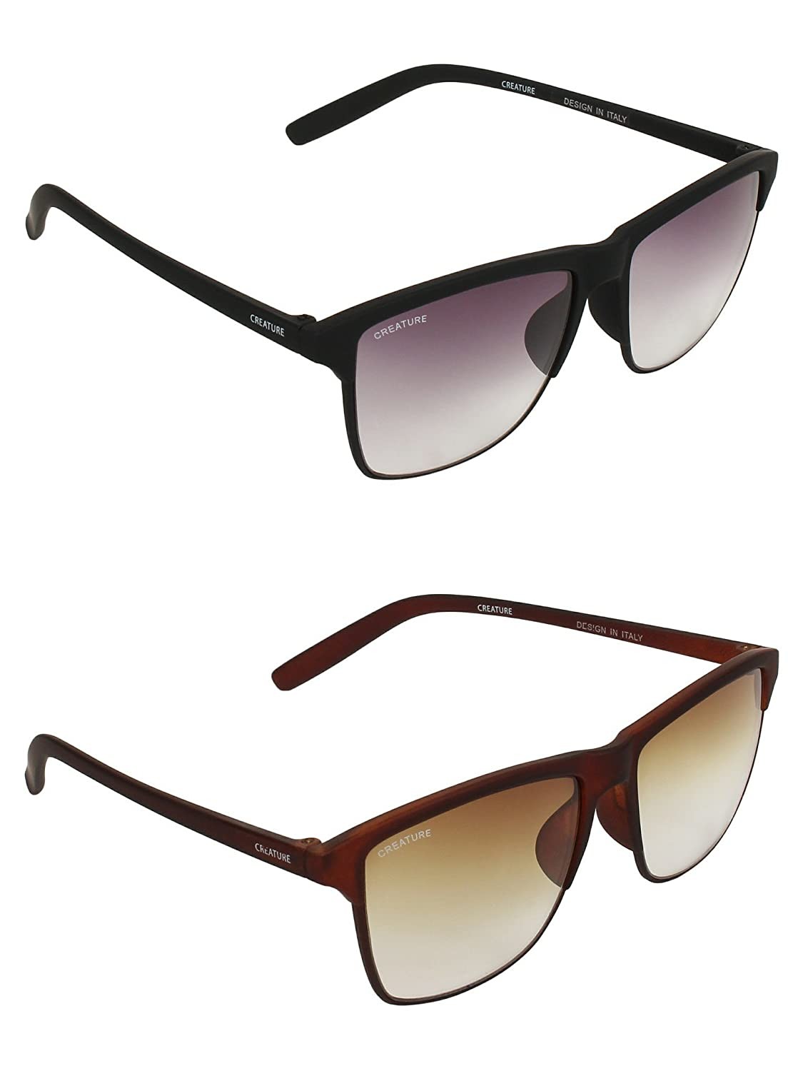 CREATURE Black and Brown Matt Finish Unisex Sunglasses Combo with UV Protection (Lens-Purple & Brown||Frame-Black & Brown||Doit-001-002)