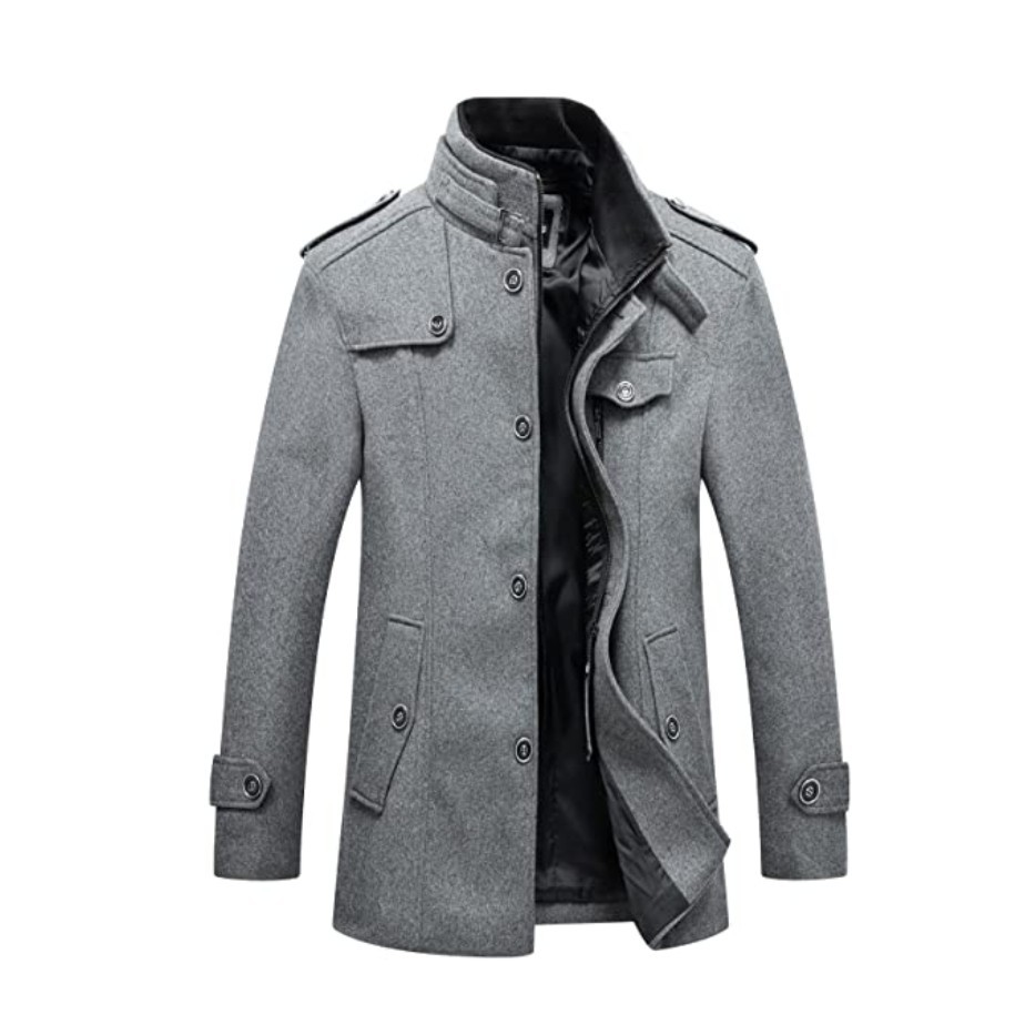 Chouyatou Men's Winter Stylish Wool Blend Single Breasted Military Peacoat