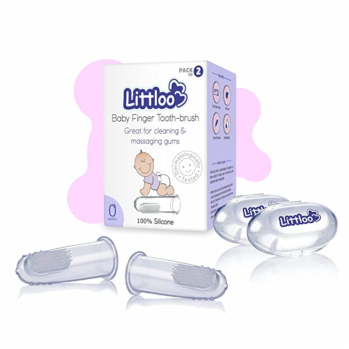 Littloo Baby Finger Toothbrush Reusable Silicon Made Food Grade Quality with Storage Case for Best Oral Hygiene Great Massaging & Easy Cleaning of Gums & Tongue Designed for Kids & Infants- Pack of 2