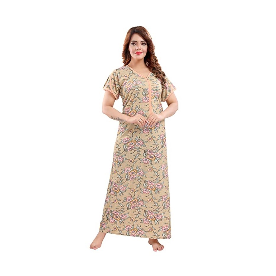 TUCUTE® Women's / Girls Sarina Beautiful Floral Print Nighty / Nightgown with 13" Long Zip Multipurpose Feeding/ Maternity/Nursing Nighty (Bust Size Upto 42")