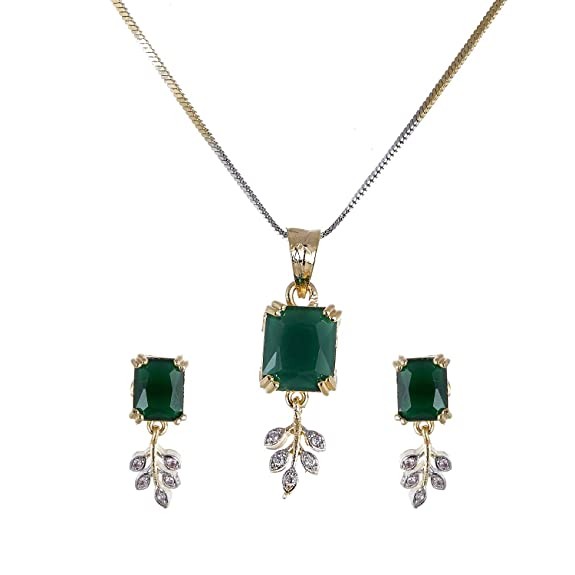 ZENEME Gold-plated and Cubic Zirconia Pendant Necklace Set for Women & Girls