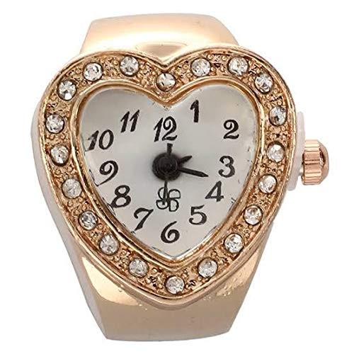 Trendy Tap Exclusive New Round Stylish Fashion Jewellery Studded Finger Ring Watch for Girls & Women in Free Size (Gold)