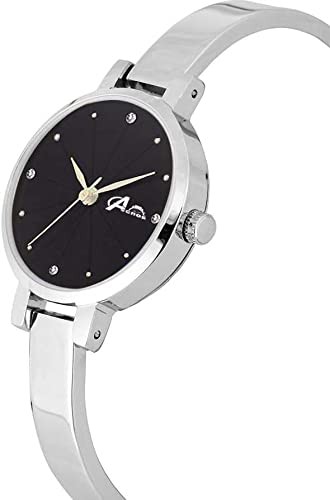 Acnos Brand - Analogue Women's Watch Pink Blue Black Dial Silver Colored Strap with Love Silver bracelete for Girl's or Women Pack of 2 Girl