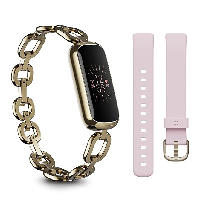 Fitbit Luxe Fitness and Wellness Tracker, Lunar White/Soft Gold Stainless Steel