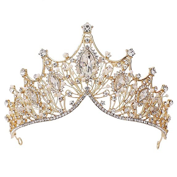 PALAY® Silver Baroque Crowns and Tiaras Crystal Pearl Bride Wedding Queen Crowns for Women Decorative Princess Tiaras Hair Accessories for Women and Girls (Gold)