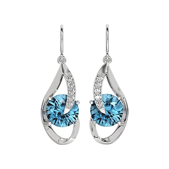 CLARA 925 Sterling Silver Sky Blue Eye Pendant Earring Chain Jewellery Set | Rhodium Plated, Swiss Zirconia | Gift for Women & Girls