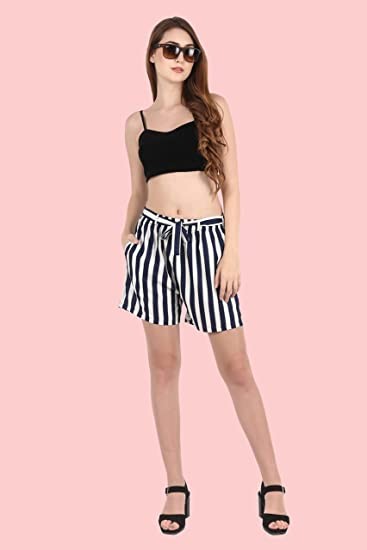 My Swag Women Shorts Night wear Stripe Casual Yoga Short with Pockets