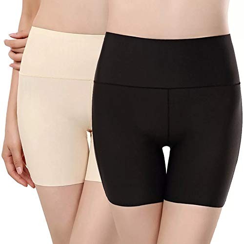 GLAMORAS® Women’s High Waist Ice Silk Seamless Comfortable Safety Shorts/ Boyshort Panties/Under Skirt Shorts/Cycling Shorts(Pack of 2)