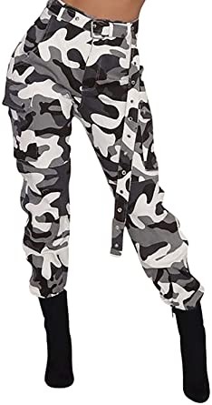 Voghtic Camo Cargo Pants for Women High Waisted Slim Fit Camoflage Jogger Sweatpants with Pockets