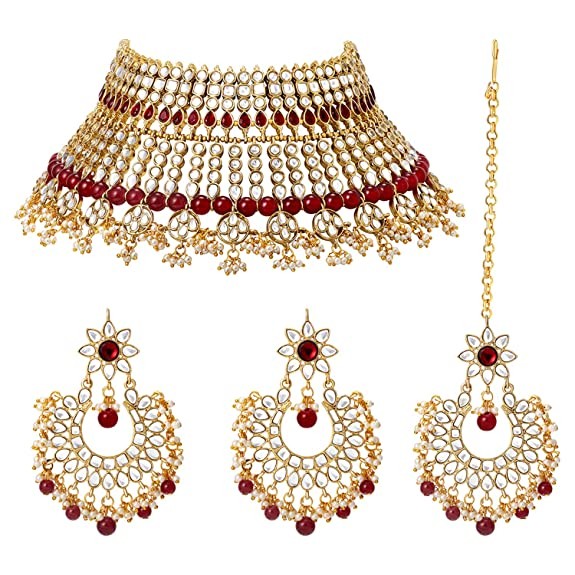Peora Gold Plated Kundan Choker Necklace Bridal Jewellery Set for Women