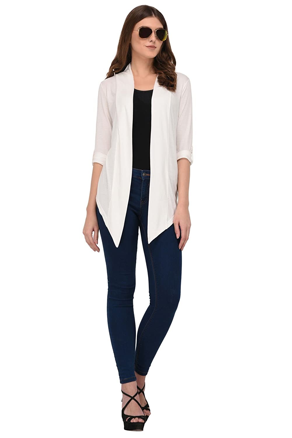 ESPRESSO Women's 100% Viscose Waterfall Shrugs with Button Foldable Sleeve